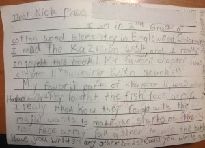 One of Nick's favourite ever fan letters; a hand-made Kazillion Wish postcard from Englewood, Colorado